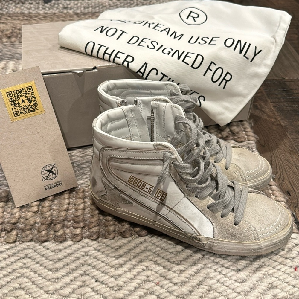 NIB Golden Goose Deluxe Brand white suede Slide Hi top sneaker size 35 brand New